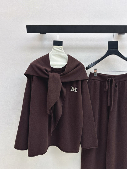 Max 25fw wool sweater+shawl wraps pants sets
