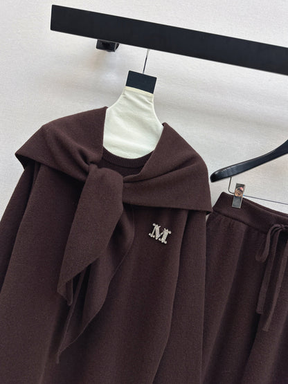 Max 25fw wool sweater+shawl wraps pants sets