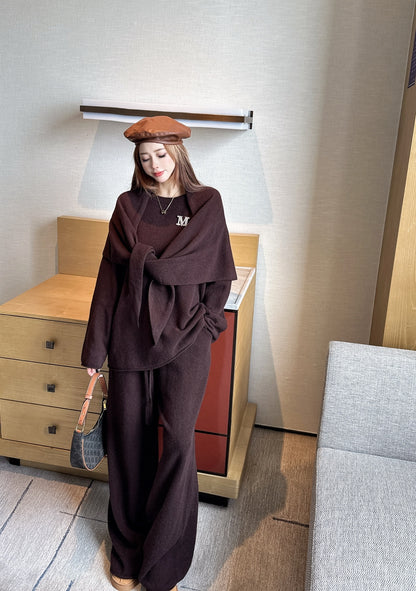 Max 25fw wool sweater+shawl wraps pants sets