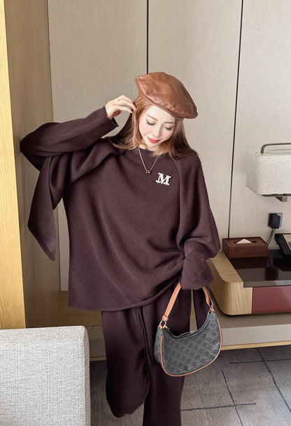 Max 25fw wool sweater+shawl wraps pants sets