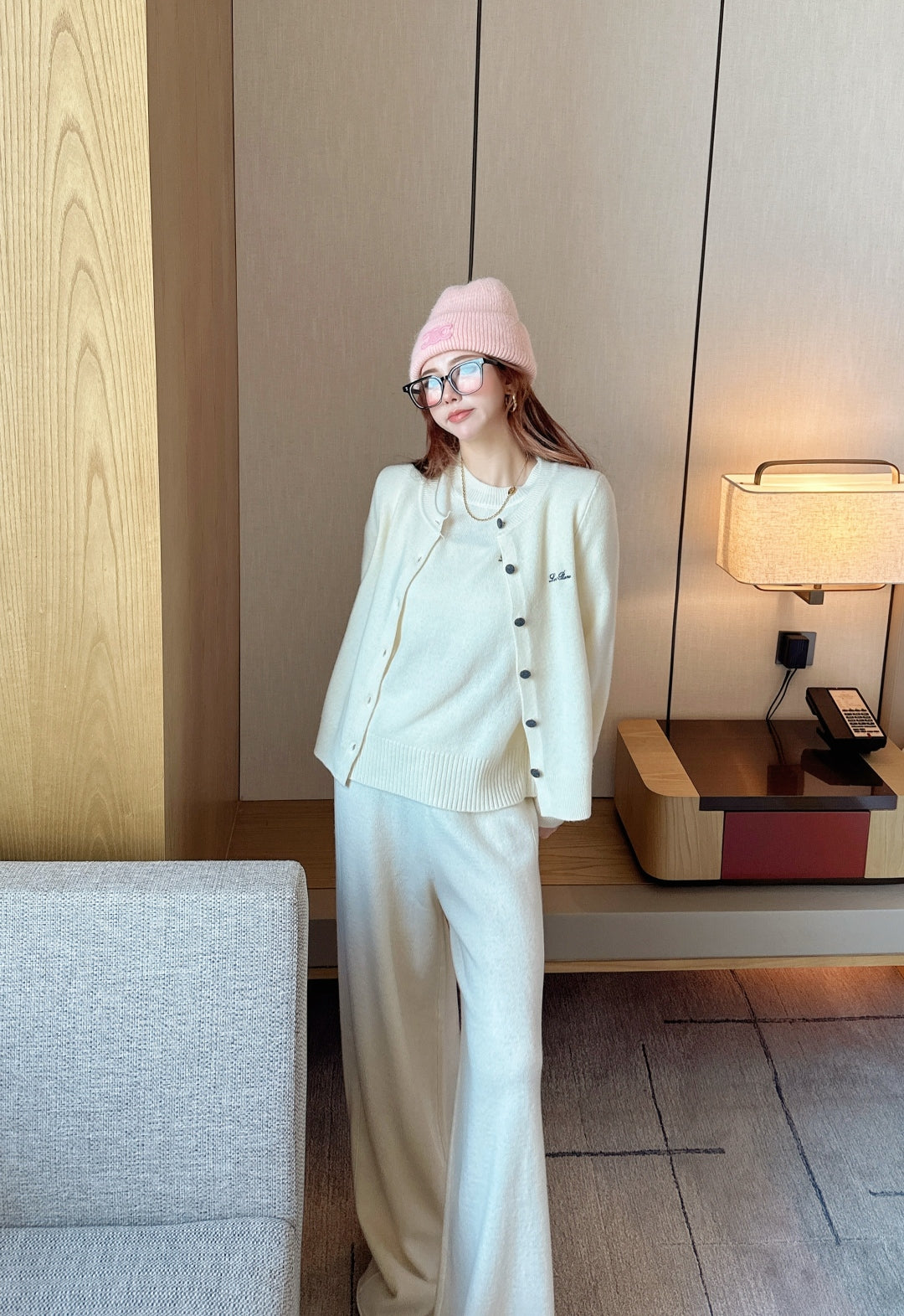 Loro 25fw knit sweater cardigan pants set