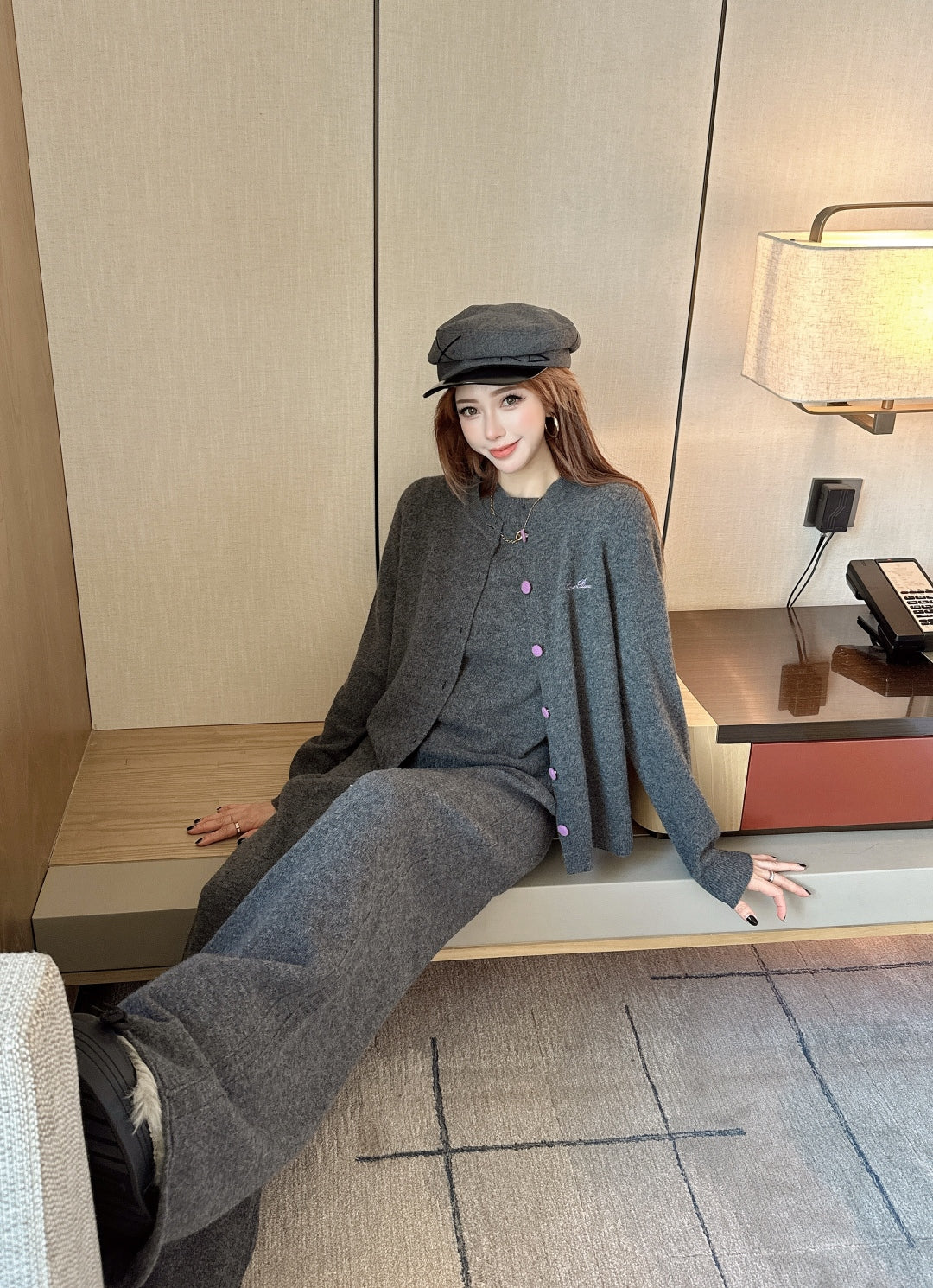Loro 25fw knit sweater cardigan pants set