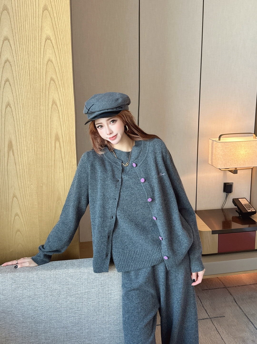 Loro 25fw knit sweater cardigan pants set