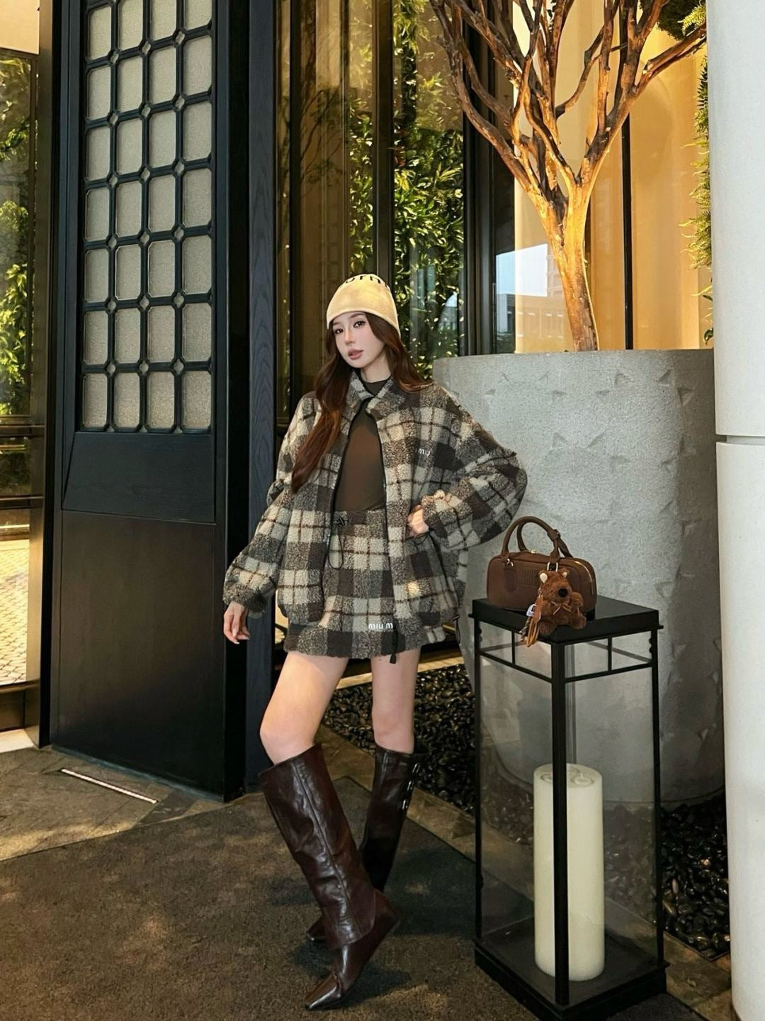 Miu 25fw fleece jacket skirt