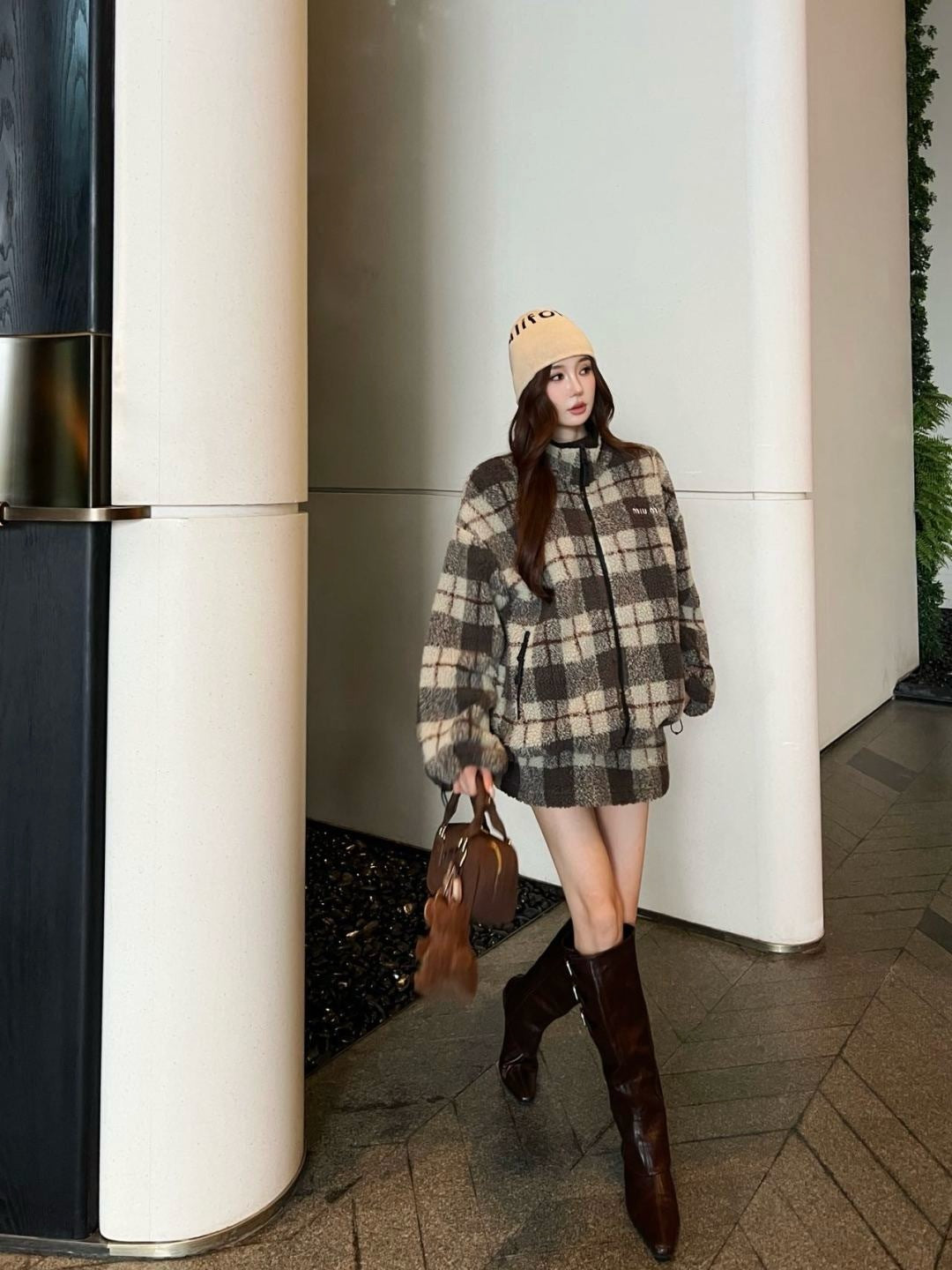 Miu 25fw fleece jacket skirt