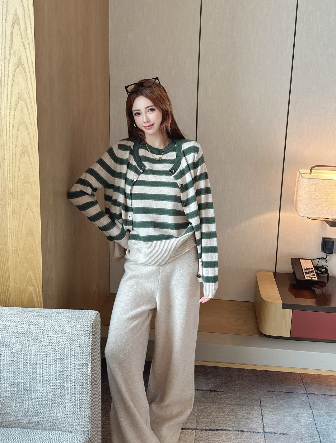 Loro 25fw knit sweater cardigan pant set