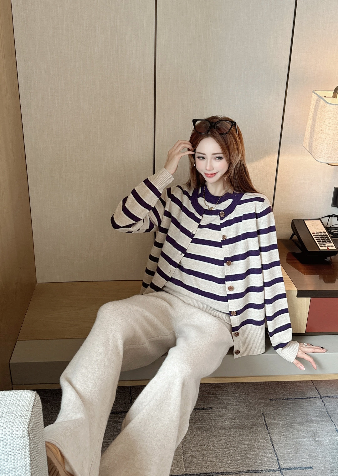 Loro 25fw knit sweater cardigan pant set