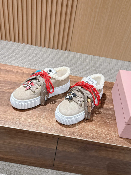 Miu 25fw fleece-lined casual shoes