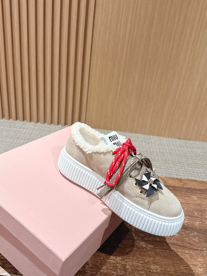 Miu 25fw fleece-lined casual shoes