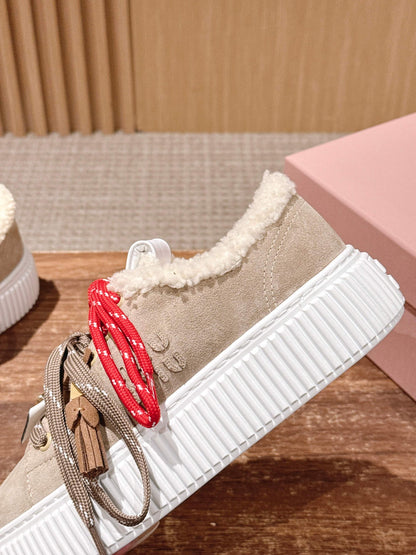 Miu 25fw fleece-lined casual shoes