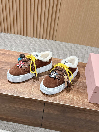 Miu 25fw fleece-lined casual shoes