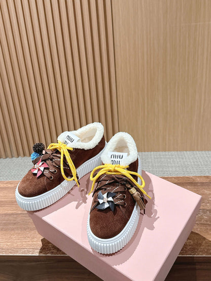 Miu 25fw fleece-lined casual shoes