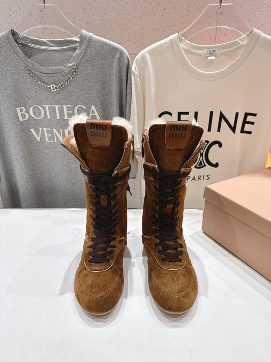 Miu fleece-lined lace-up boots