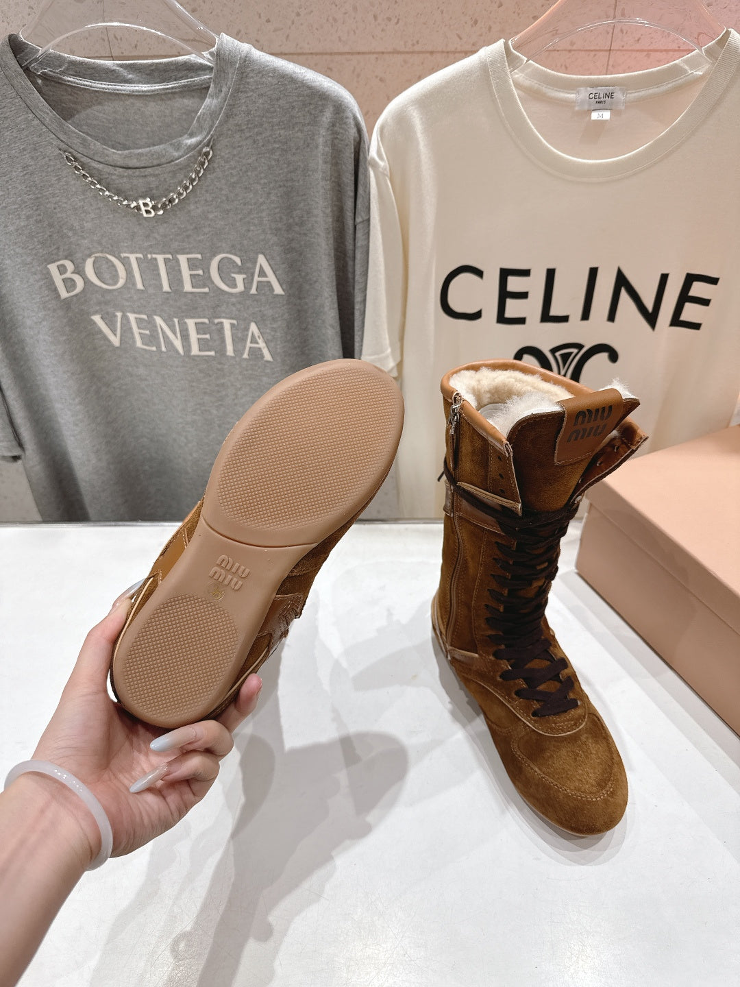 Miu fleece-lined lace-up boots