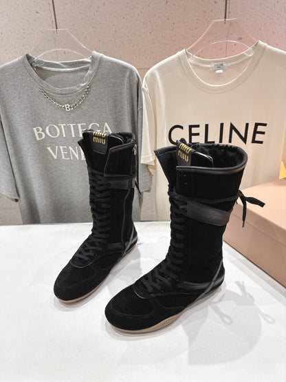 Miu fleece-lined lace-up boots