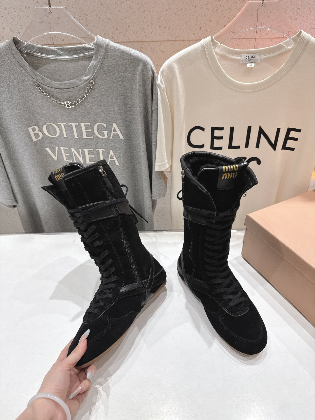 Miu fleece-lined lace-up boots