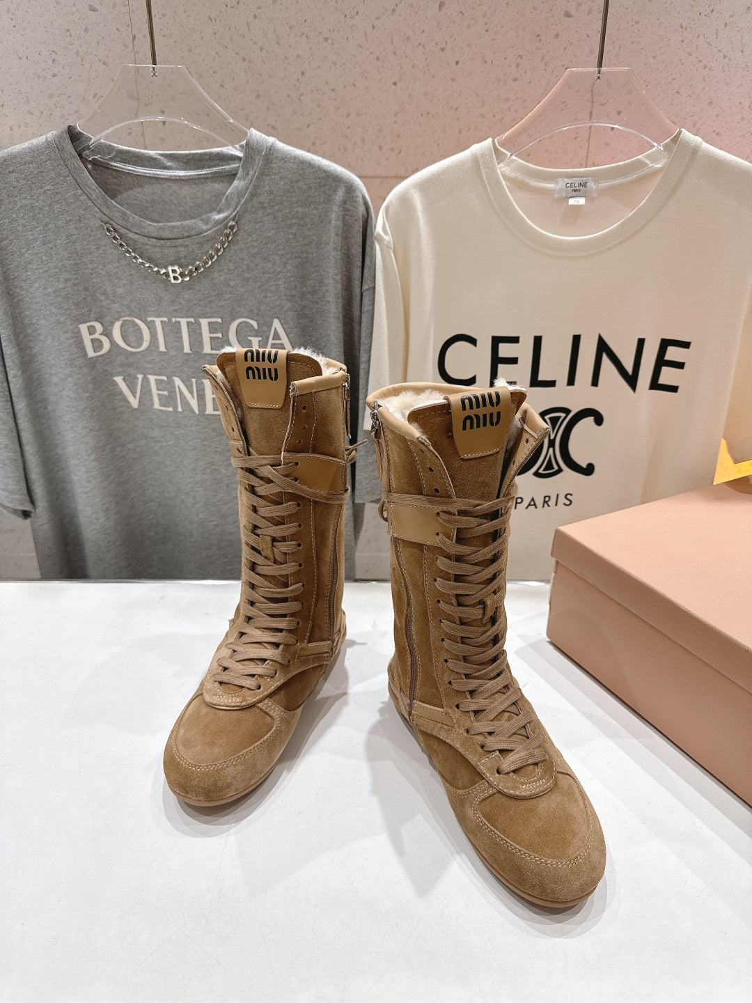 Miu fleece-lined lace-up boots