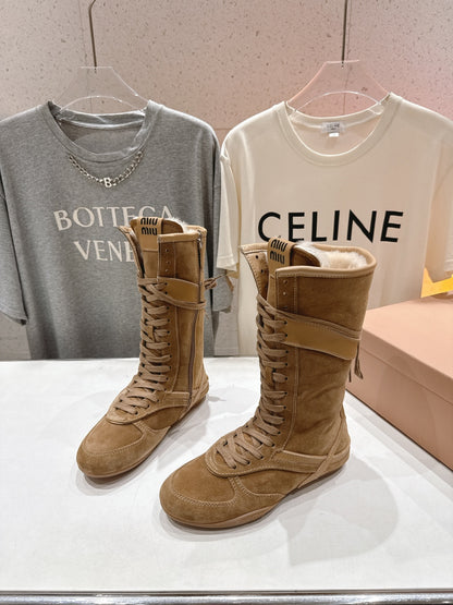 Miu fleece-lined lace-up boots