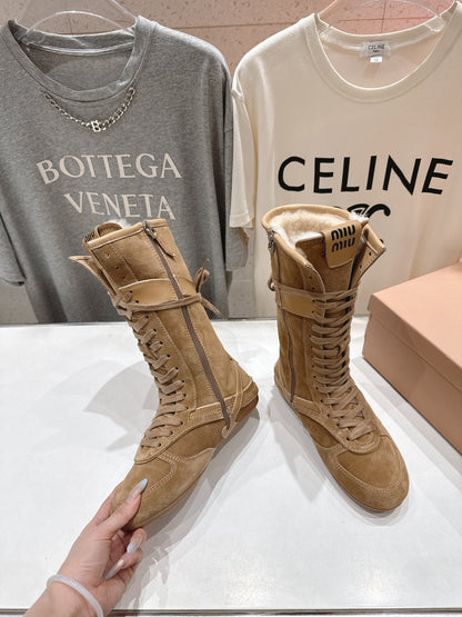 Miu fleece-lined lace-up boots