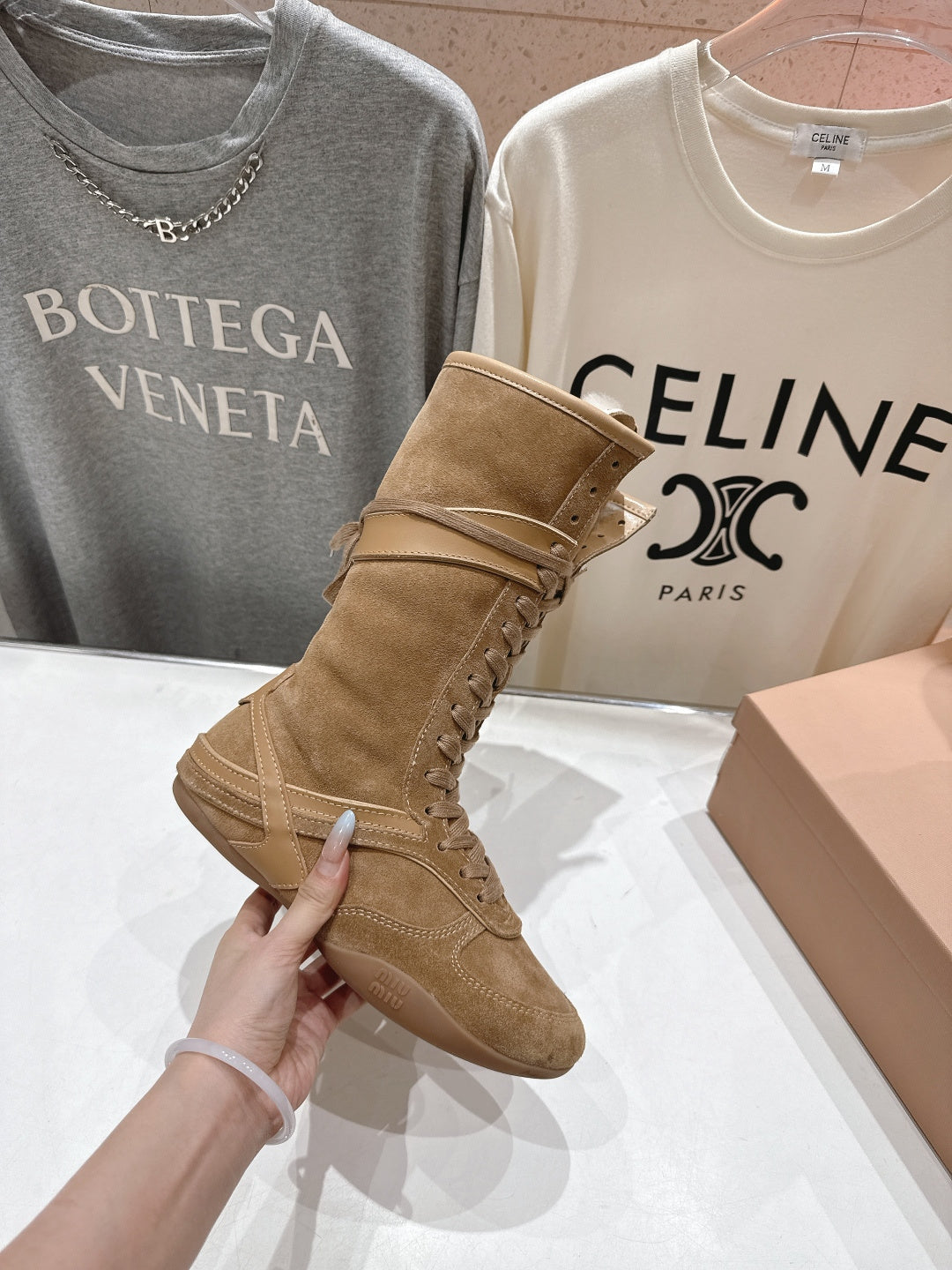 Miu fleece-lined lace-up boots