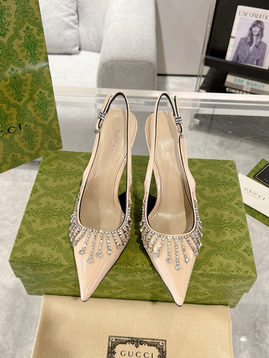 Gucc 25fw rhinestones slingback heels