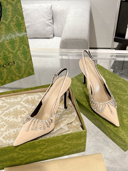 Gucc 25fw rhinestones slingback heels