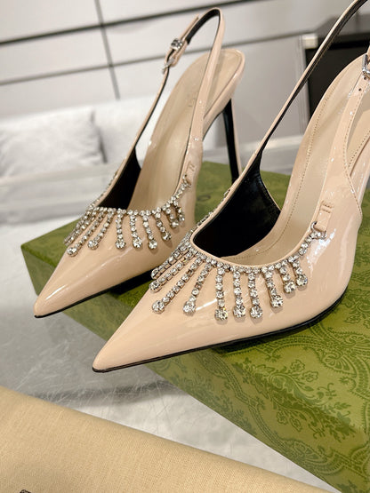 Gucc 25fw rhinestones slingback heels