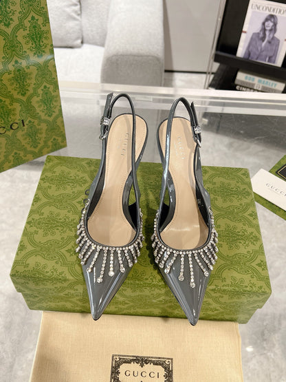 Gucc 25fw rhinestones slingback heels