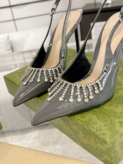 Gucc 25fw rhinestones slingback heels