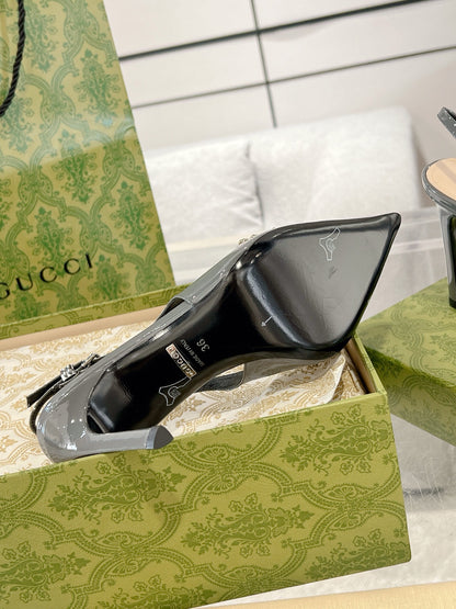 Gucc 25fw rhinestones slingback heels