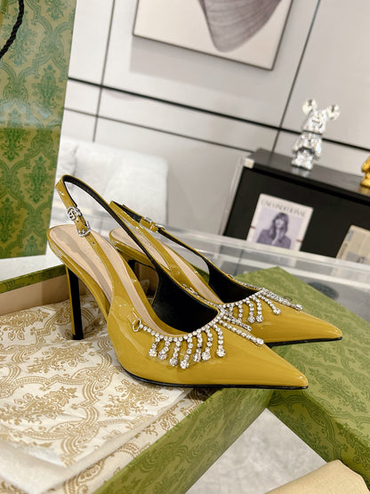 Gucc 25fw rhinestones slingback heels