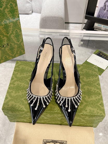 Gucc 25fw rhinestones slingback heels
