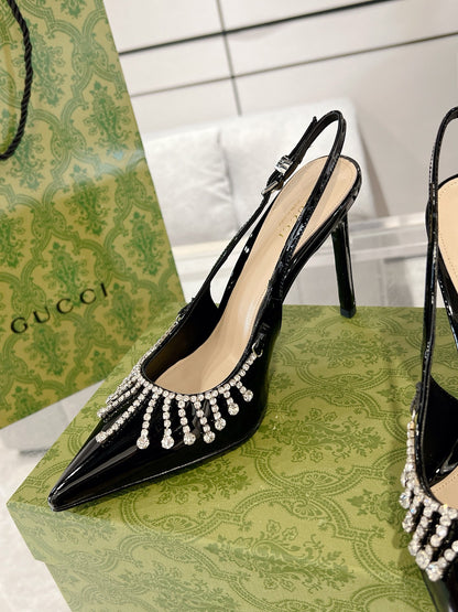 Gucc 25fw rhinestones slingback heels