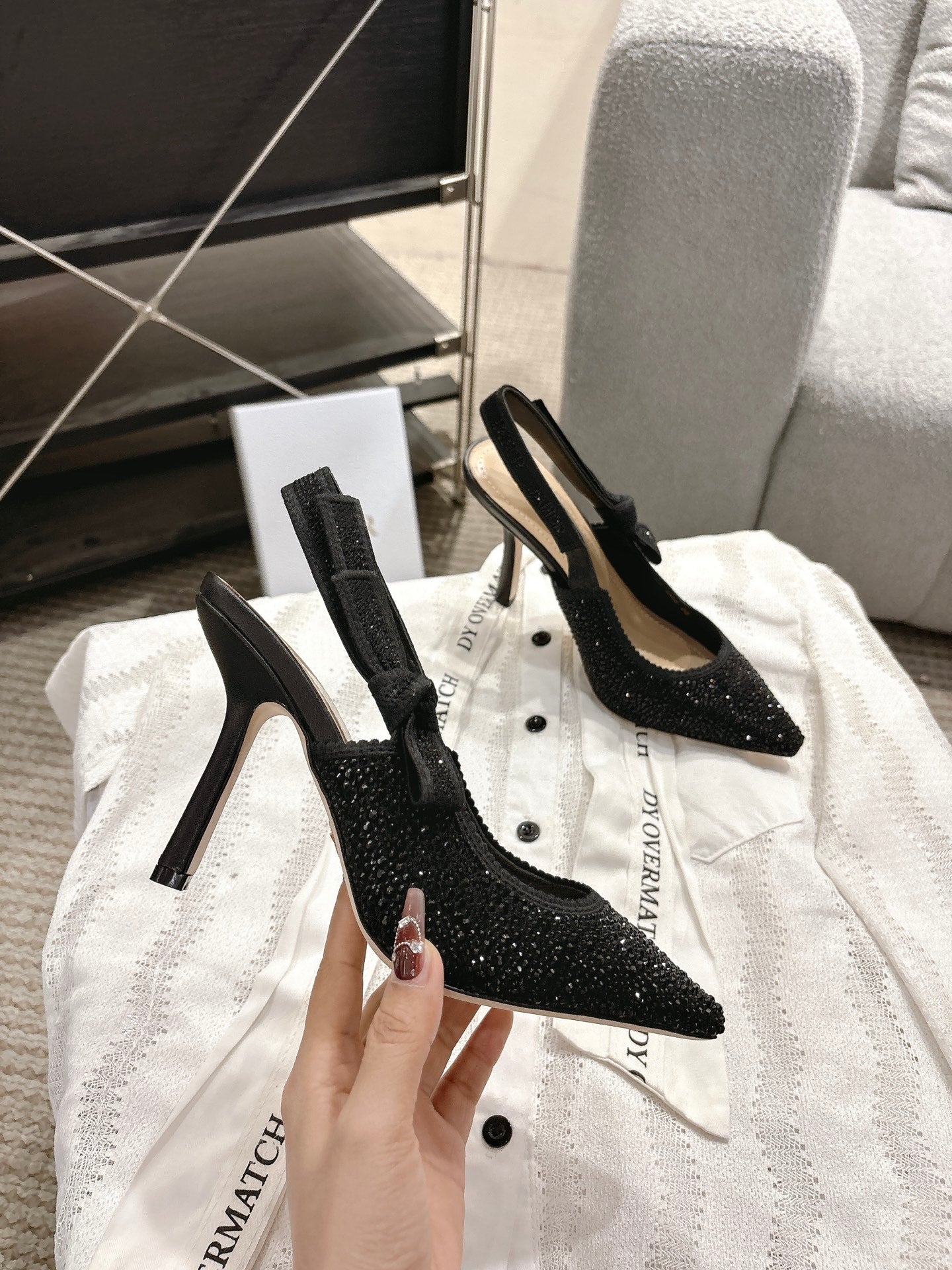 CD 25fw rhinestone slingback heels