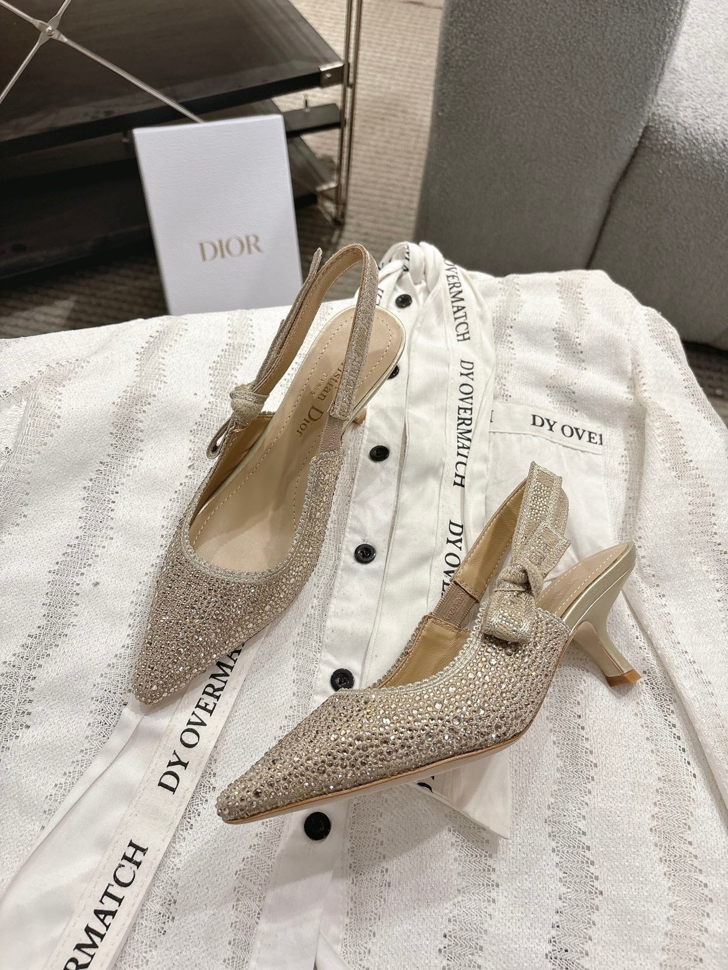 CD 25fw rhinestone kitten slingback heels