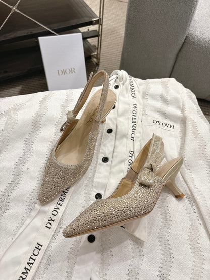 CD 25fw rhinestone kitten slingback heels