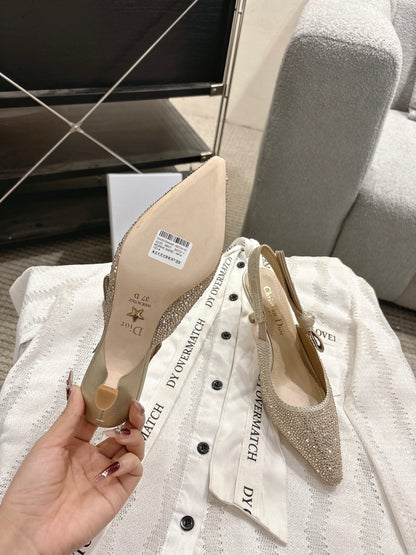 CD 25fw rhinestone kitten slingback heels