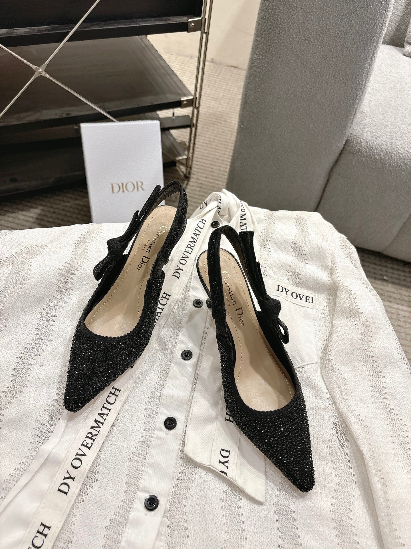 CD 25fw rhinestone kitten slingback heels