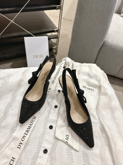 CD 25fw rhinestone kitten slingback heels