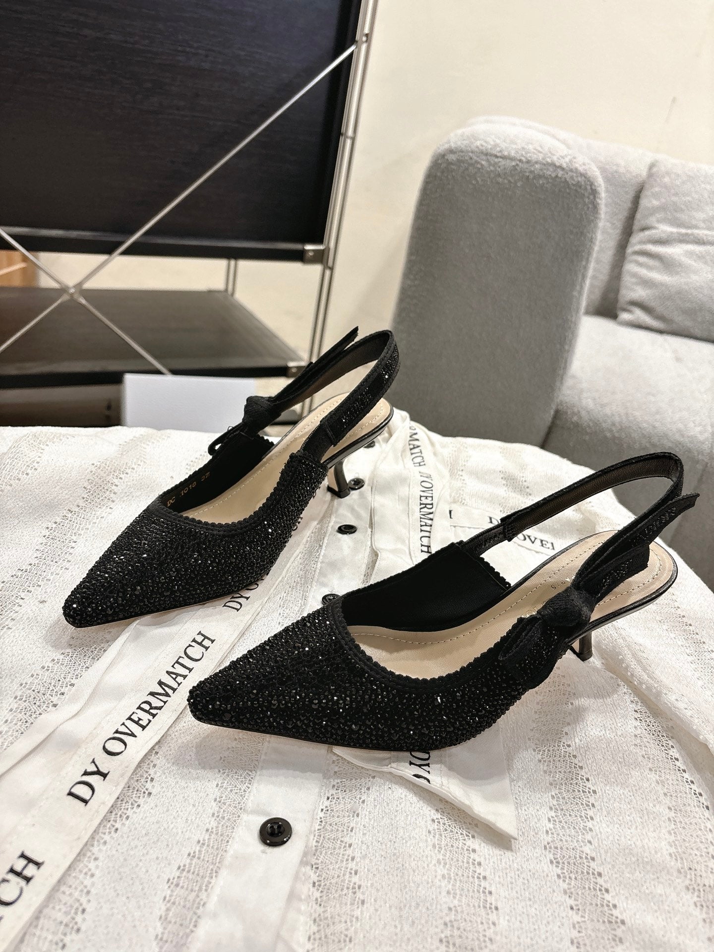 CD 25fw rhinestone kitten slingback heels