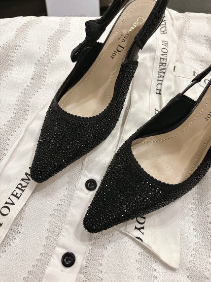 CD 25fw rhinestone kitten slingback heels