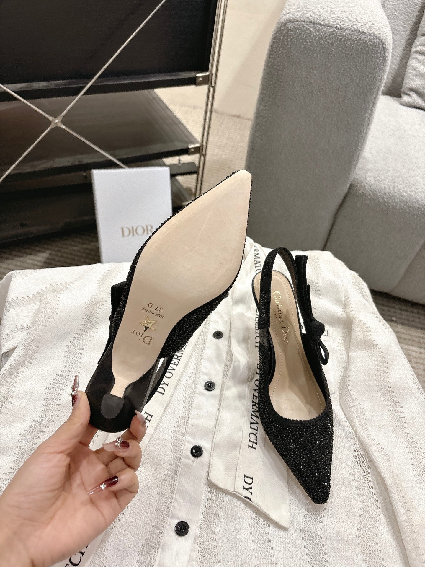 CD 25fw rhinestone kitten slingback heels