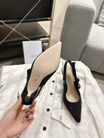 CD 25fw rhinestone kitten slingback heels