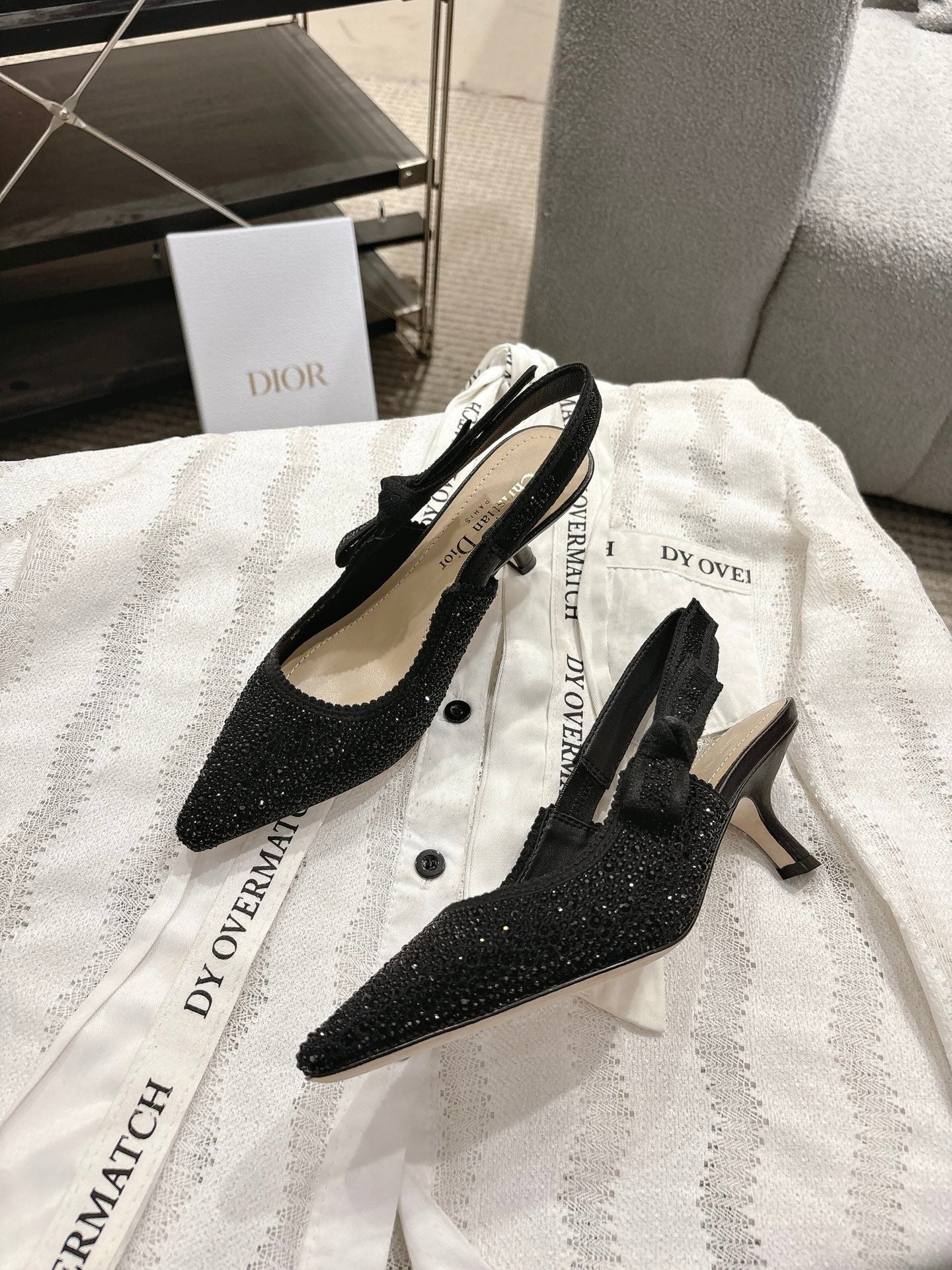 CD 25fw rhinestone kitten slingback heels