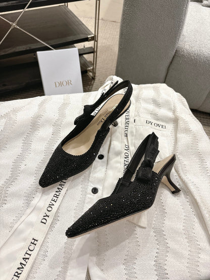 CD 25fw rhinestone kitten slingback heels