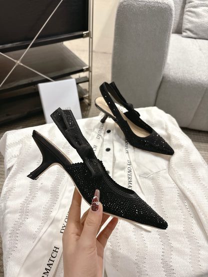 CD 25fw rhinestone kitten slingback heels