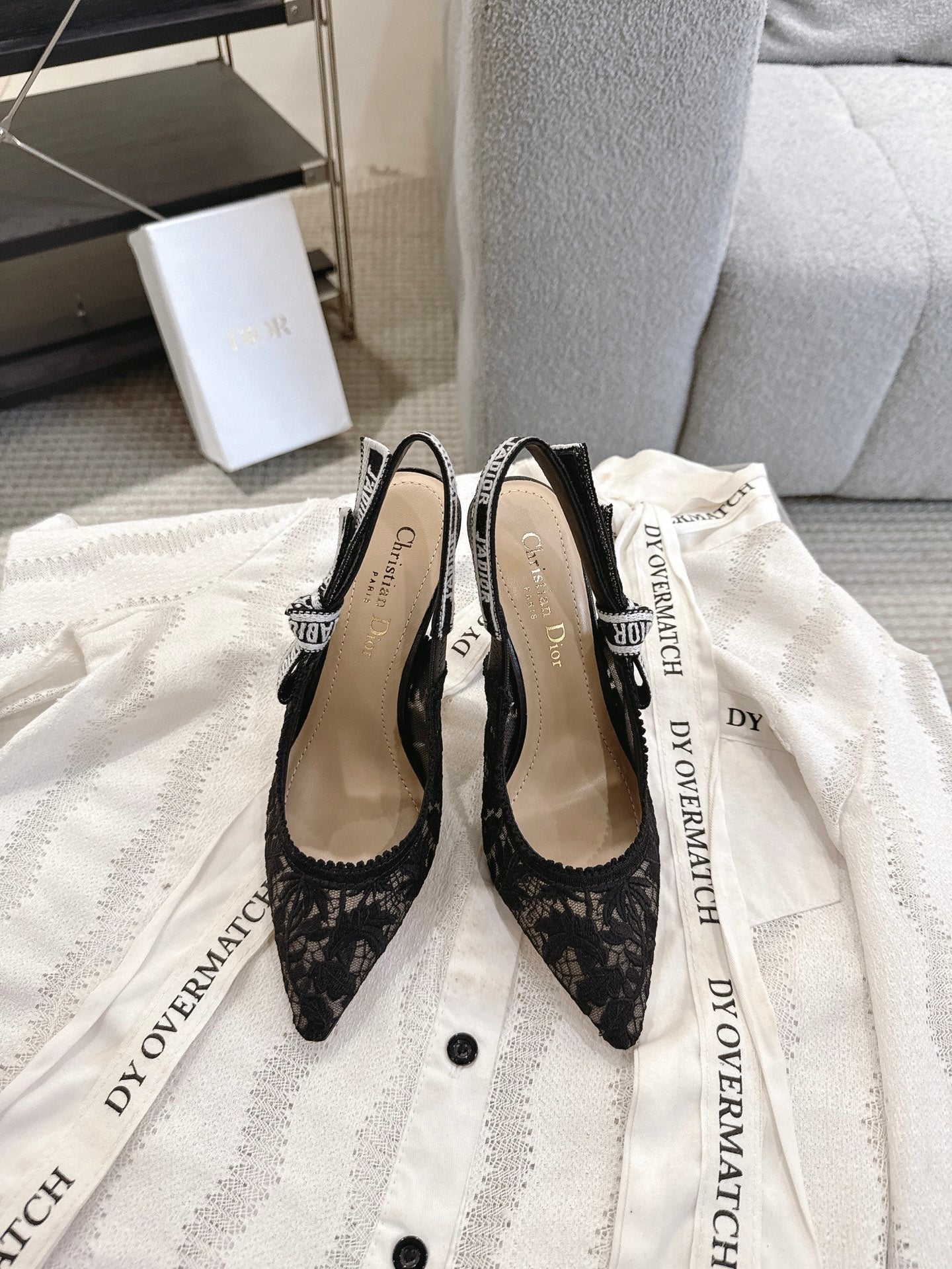 CD 25fw lace slingback heels