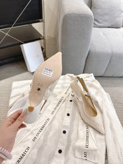 CD 25fw lace kitten slingback heels