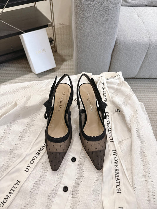 CD 25fw mesh kitten slingback heels