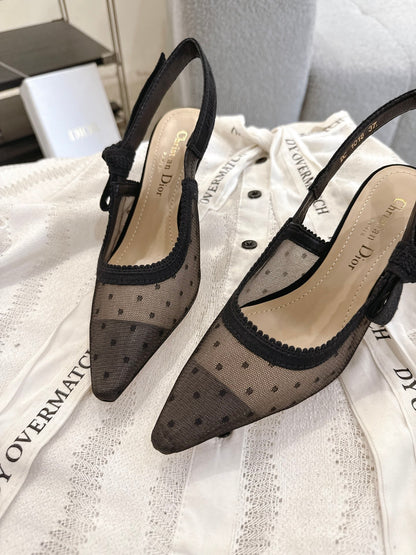 CD 25fw mesh kitten slingback heels